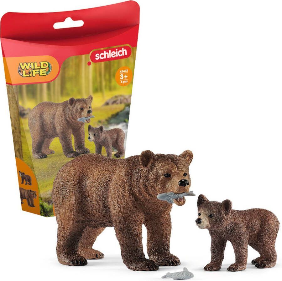 Schleich WILD LIFE Moeder Grizzlybeer met jong Speelfiguur Kinderspeelgoed voor Jongens en Meisjes 3 tot 8 jaar 42473