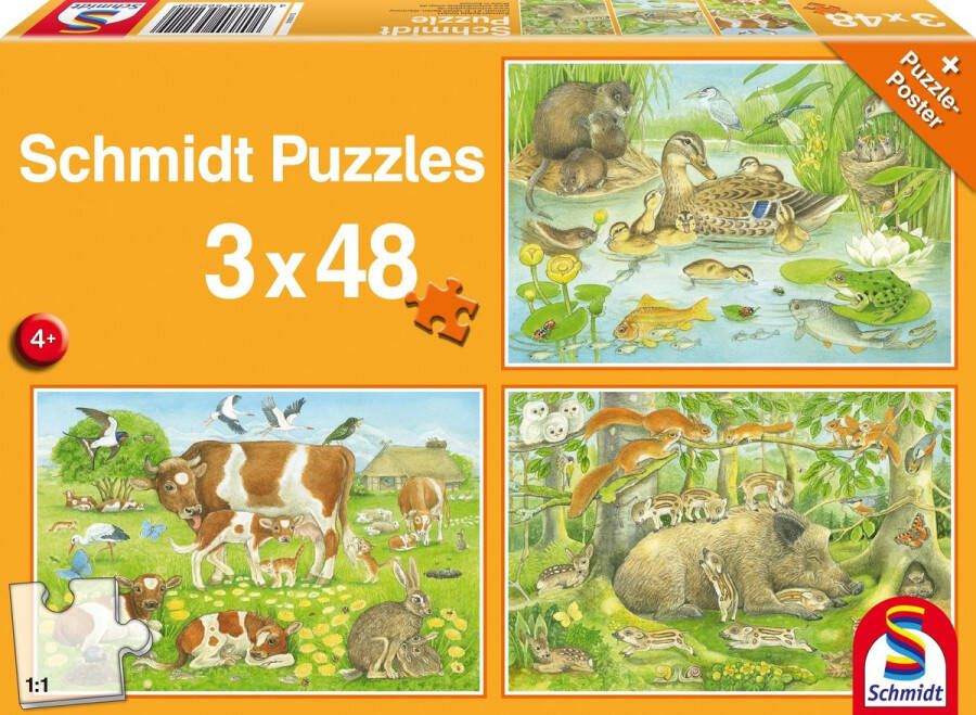 Schmidt 3-in-1 Puzzel Dierenfamilies Junior Karton 4-delig