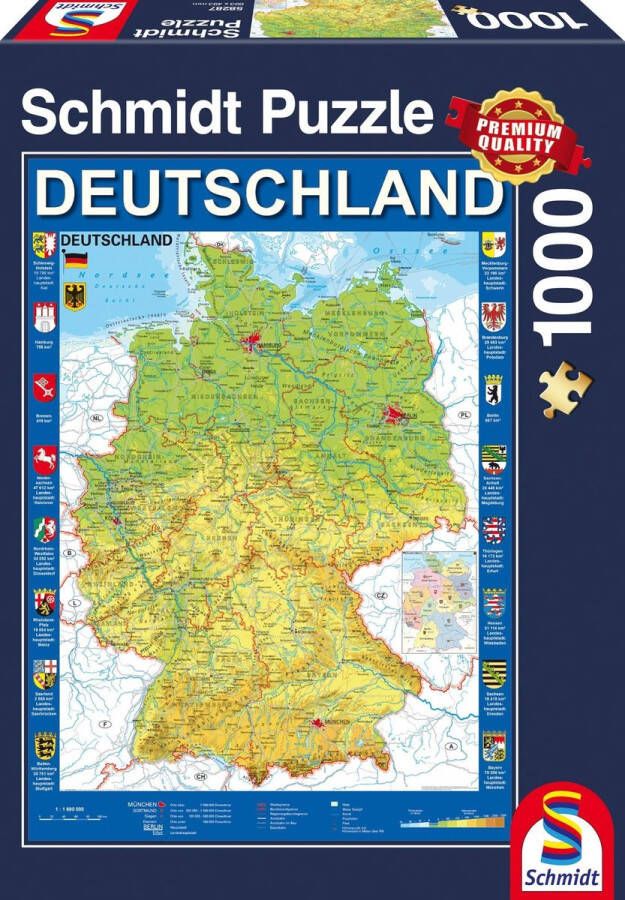 Schmidt Landkaart Duitsland 1000 stukjes Puzzel 12+