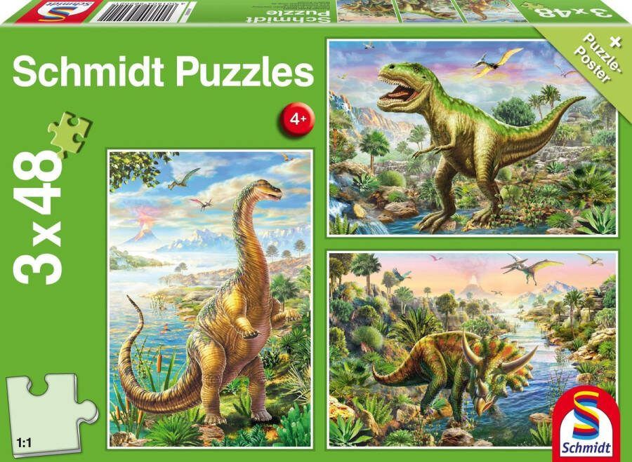 Schmidt Legpuzzel Dinosauriërs 3-in-1 Karton Groen 144 Stukjes