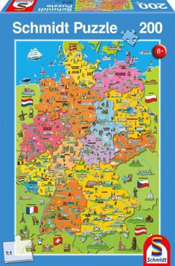 Schmidt puzzel Getekende kaart van Duitsland 200 stukjes 8+