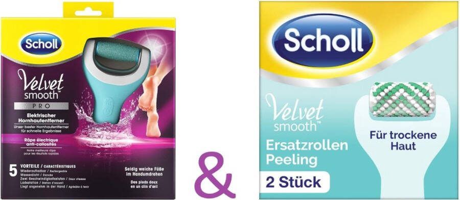 Scholl Velvet Smooth + Skin scrub navulling rollers- Exfoliatie Roller Voeten En Benen 2 Stuks-Eelverwijderaar- Voetverzorging – Huidverzorging- Velvet Smooth