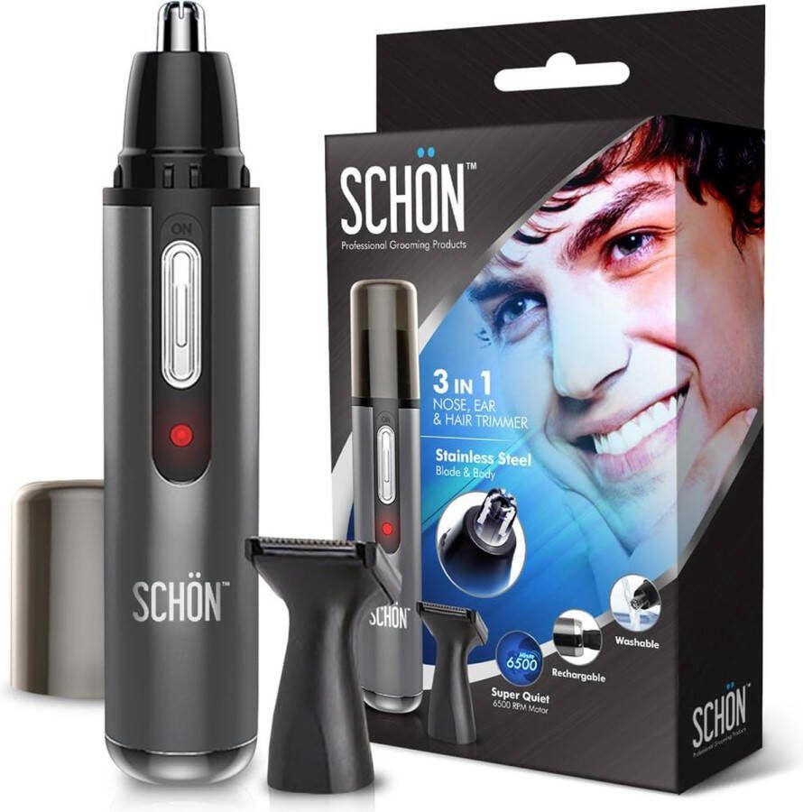 Schon Oplaadbare 3-in-1 wenkbrauw- oor- gezichts- en neushaartrimmer tondeuse van roestvrij staal voor mannen en vrouwen Tondeuses vlekkeloze haarverwijderaar baardtrimmers voor mannen verzorgingsset trimmer (grijs)