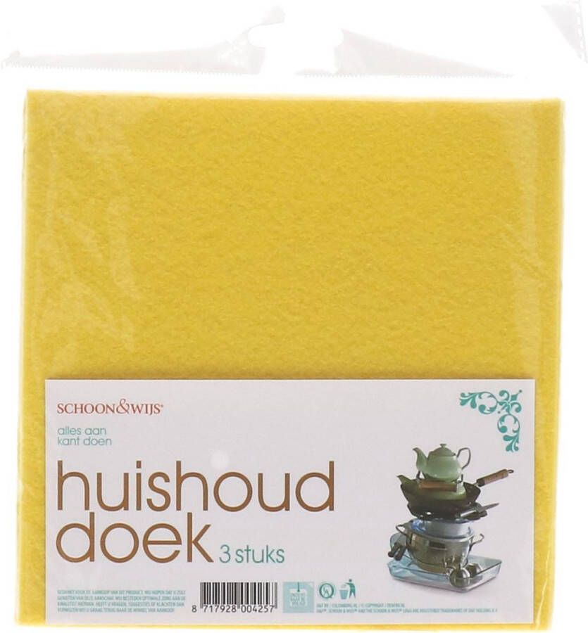 Schoon&wijs Huishoud doek 3 stuks Professionele microvezeldoeken schoonmaakdoeken Geel Huishouddoekjes Bardoeken vaatdoekjes