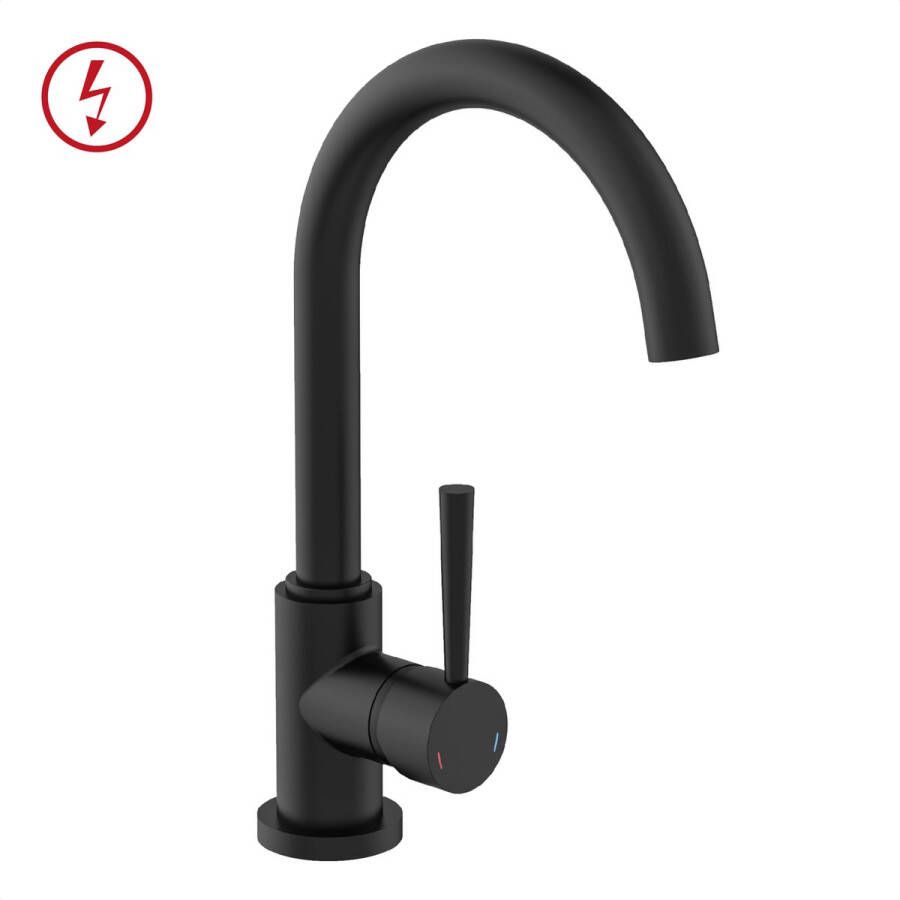 Schütte SCHÜTTE Cornwall Design Keukenkraan voor Waterverwarmer met vrije Uitloop lage Druk Mengkraan Hoge Draaibare Uitloop Zijdelingse Greep Zwart Mat