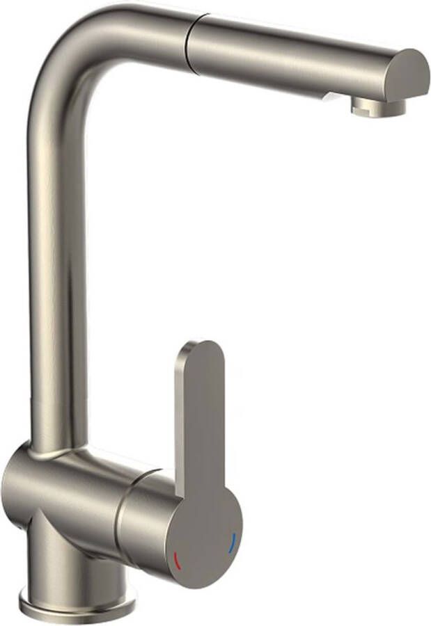 Schütte SCHÜTTE London Design Keukenkraan voor Waterverwarmer met vrije Uitloop lage Druk Mengkraan Hoge Draaibare en Uittrekbare Uitloop Zijdelingse Greep Roestvrije Staal-Look