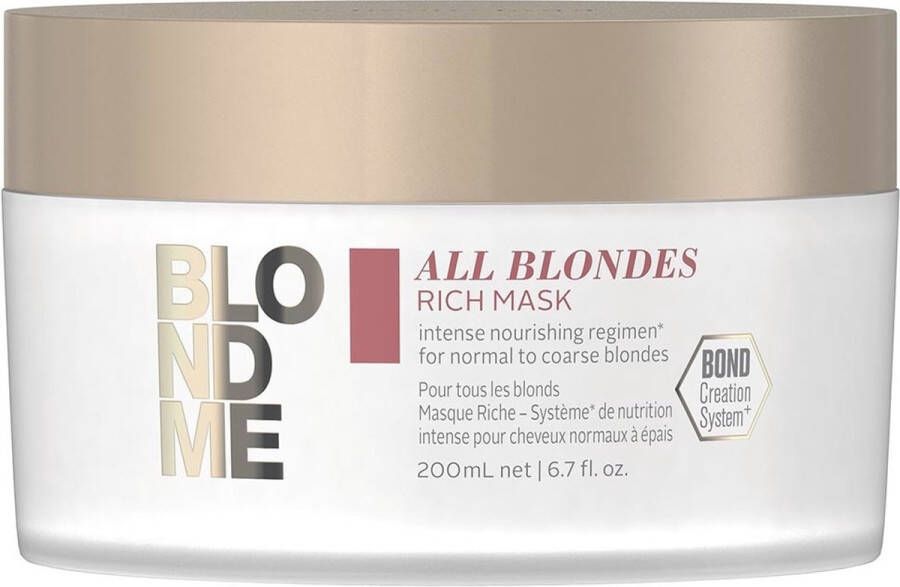 Schwarzkopf BlondMe All Blondes Rich Mask 200ml Haarmasker droog haar Haarmasker beschadigd haar