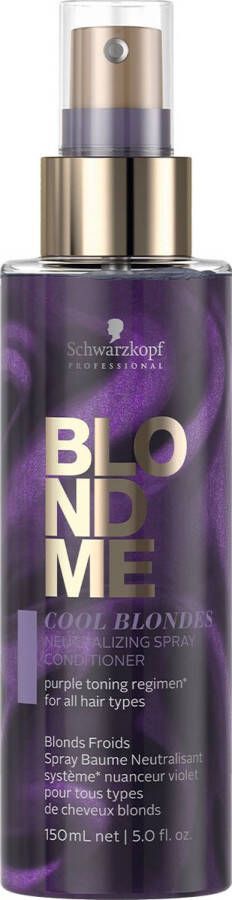Schwarzkopf BlondMe Cool Blondes Neutralizing Spray Conditioner 150 ML vrouwen Voor Beschadigd haar Geblondeerd haar Conditioner voor ieder haartype