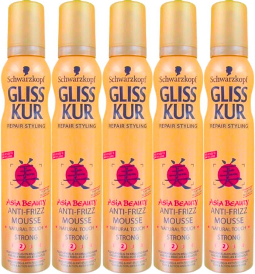 Schwarzkopf Gliss Kur Asia Beauty Anti Frizz Haarmousse Strong Level 2 Mousse 5 x 200ml