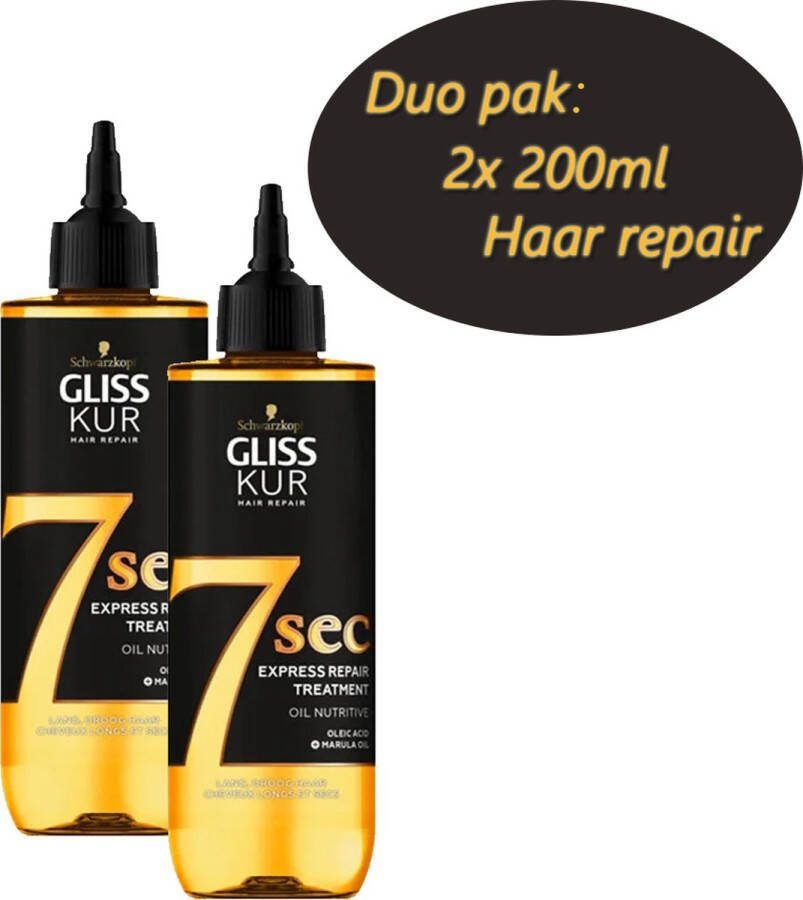 Schwarzkopf Gliss Kur haarrepair-voordeelverpakking 7 sec Express Repair Treatment Oil Nutritive 2x 200 ml