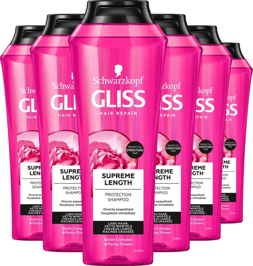 Schwarzkopf Gliss Kur Hair Repair Shampoo Supreme Length Voor Lang Haar Mét Vette Wortels 250ml x6