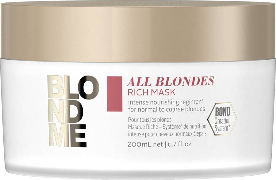 Schwarzkopf BlondMe All Blondes Rich Mask 200ml Haarmasker droog haar Haarmasker beschadigd haar