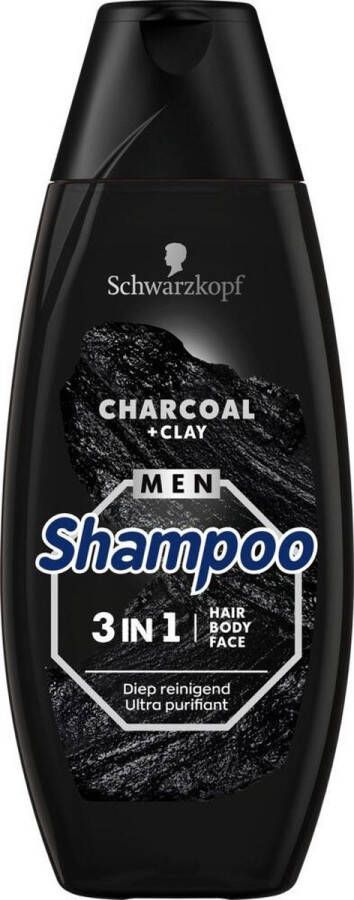 Schwarzkopf Men Shampoo 3 in 1 Hair-Body-Face Charcoal + Clay 400 ml