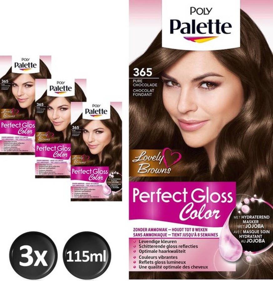 Schwarzkopf Poly Palette Perfect Gloss 365 Chocolade Haarverf 4 stuks Voordeelverpakking