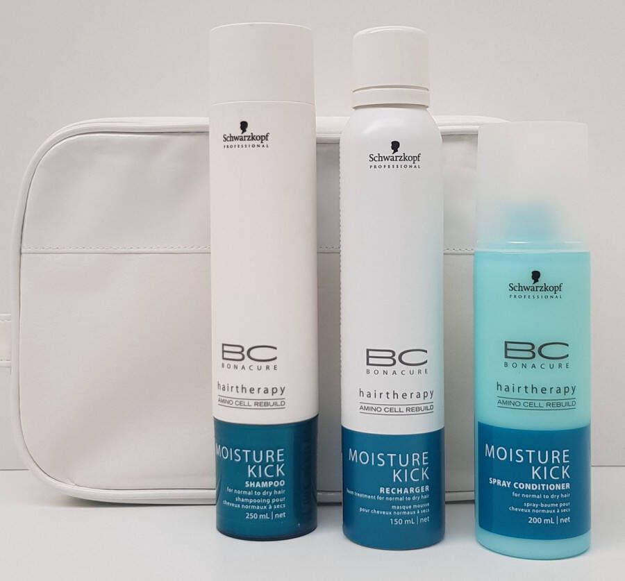 Schwarzkopf Professional BC Bonacure Moisture Kick 3 for 2 Cadeauset Shampoo 250ml Spray Conditioner 200ml Recharger 150ml