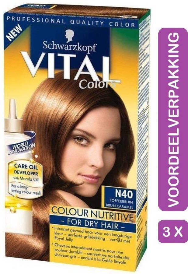 Schwarzkopf Vital Colours Royal Jelly 40 Toffee Bruin Haarverf 3 Stuks Voordeelverpakking