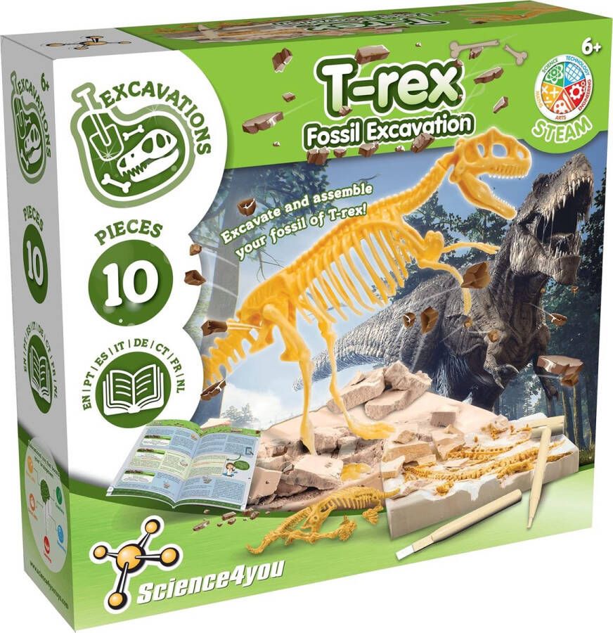 Science 4 You Science4you Fossil Excavation T-Rex Dinosaurus Skelet opgraven Opgravingsset Dino met Beitel & Hamer