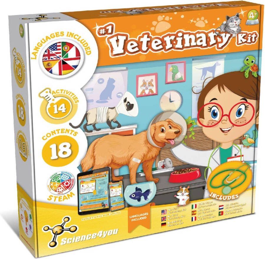 Science 4 You Science4you My First Veterinary Kit 16 Wetenschappelijke Experimenten: met Dierenarts Kostuum & Speelgoed Stethoscoop Educatieve Spellen Rollenspelset 4+
