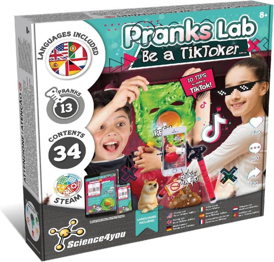 Science 4 You Science4You Pranks Lab: Be a TikToker Experimenteerdoos voor Kinderen 8+ 34-delige STEM Speelgoed Experimenteerset incl. 13 Pranks