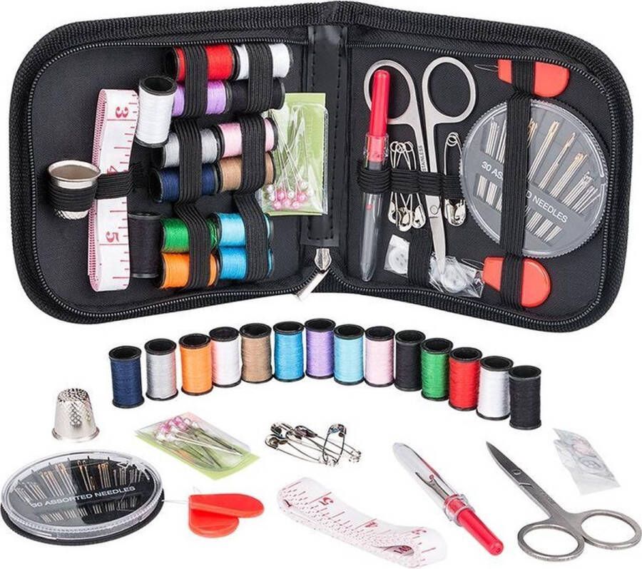 Scoby Complete Naaiset met Tasje Sewing Kit Garen Naalden Inrijger Meetlint Veiligheidsspelden 18 Spoelen Garen Ideaal voor Mondmaskers & Mondkapjes