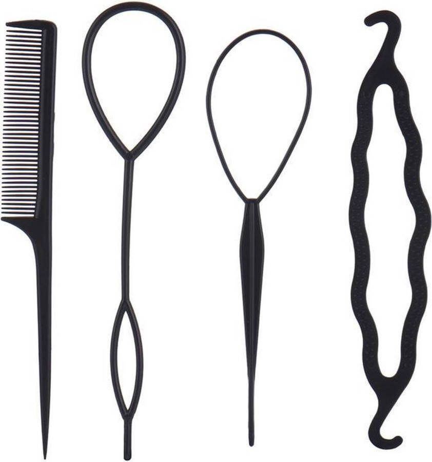 Scoby Haarstyling Set Haar accessoires Haartools Puntkam Haarlus Kappers accessoire 4 Stuks Zwart