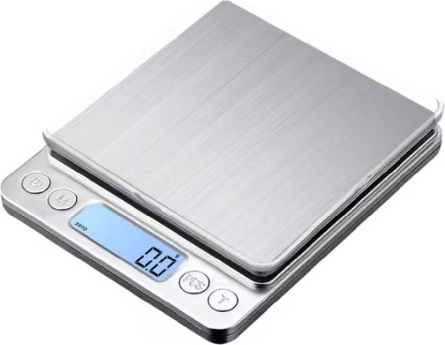 Scoby Mini Digitale Keukenweegschaal Precisie Weegschaal Postweegschaal 0 1 tot 2000 Gram Zilver RVS