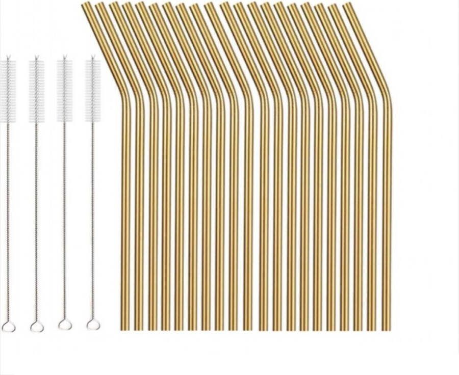 Scoby RVS rietjes Set van 20 herbruikbare rietjes incl. 4 schoonmaak borsteltjes Duurzaam en stijlvol Stainless Steel Straws Goud