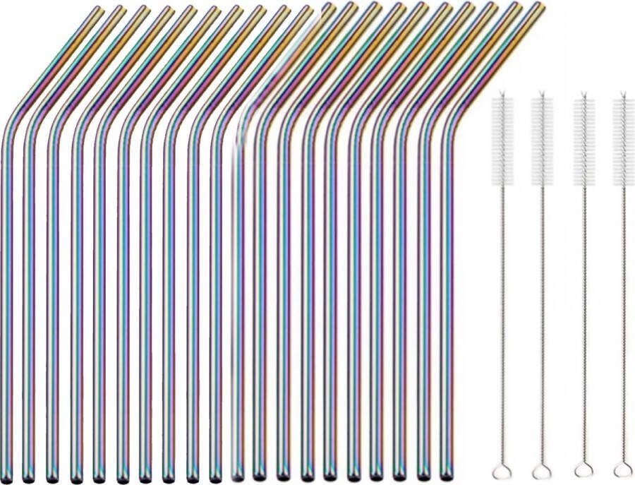 Scoby RVS rietjes Set van 20 herbruikbare rietjes incl. 4 schoonmaak borsteltjes Duurzaam en stijlvol Stainless Steel Straws Regenboog