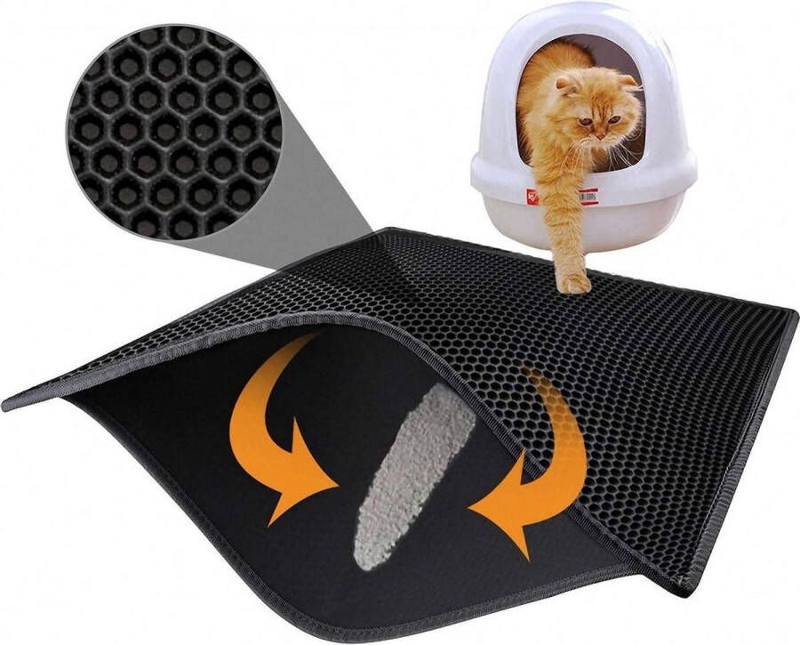 Scoby Waterdichte Kattenbakmat Grit Opvanger Kattenbak Accessoires Dubbele Laag met Filter Cat Litter Accessories 45x60cm Zwart
