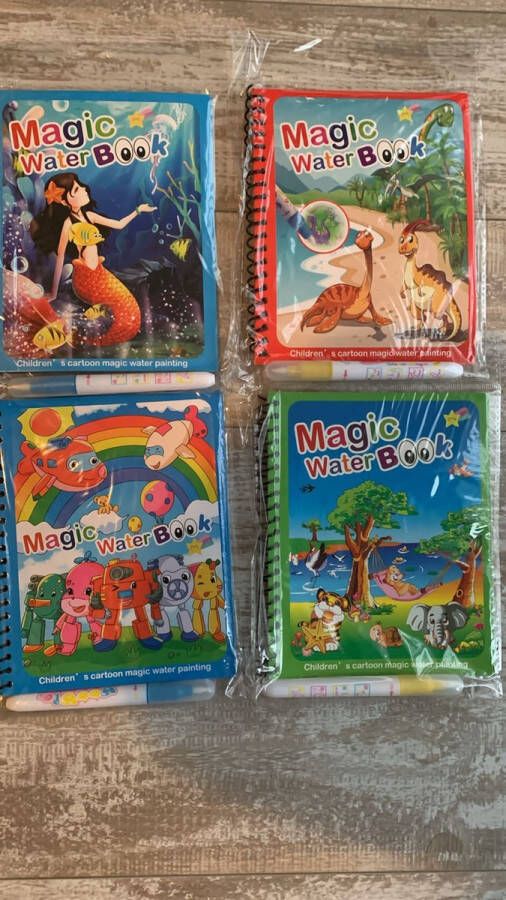 Scope Magic Water Book. Set van 4 Magische Water Kleurboeken. Speelgoed ( 16 kleurpagina's speelplezier ). Kleuren met waterpen. Dino Zeemeermin Jungledieren en Fantasie