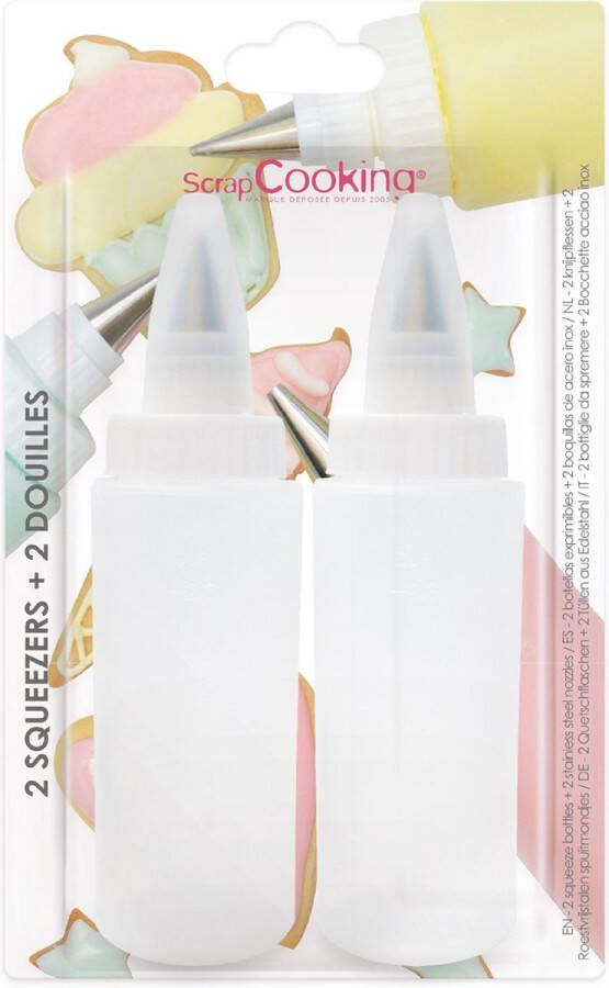 ScrapCooking 2 Knijpflesjes & 2 Spuitmondjes Ø2 & Ø4 mm met afdichtdop