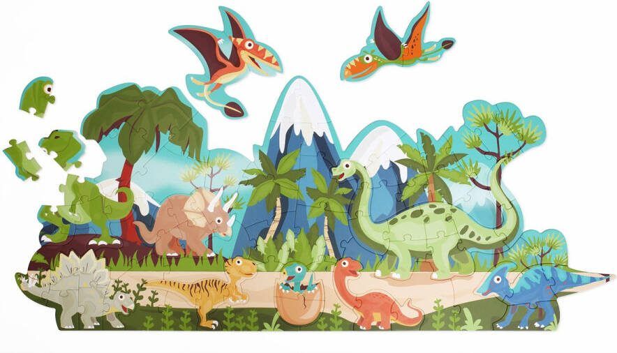 Scratch Europe Scratch Puzzel: BEGINNERS- & VLOERPUZZEL DINO 100x53cm 80 stuks met 10 beginnerspuzzels in doos diam.26xH10cm 2+