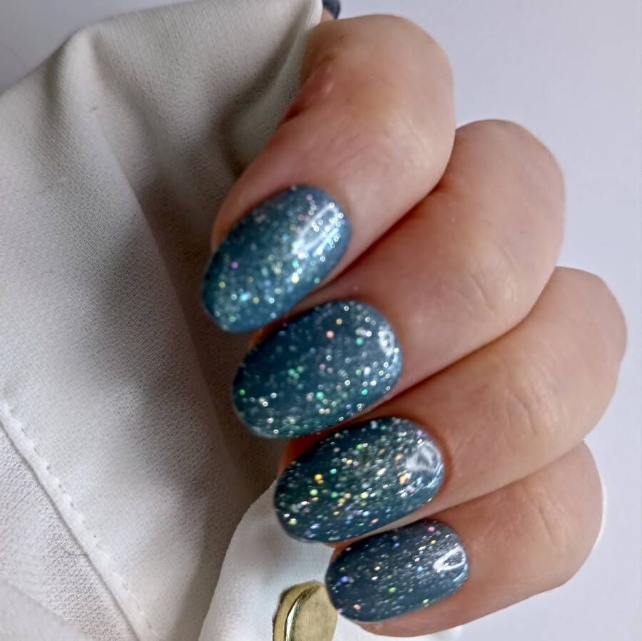 SD Press on Nails B-163 Plaknagels Nagelset 20 Nagels Blauw Glitter- Gellak Nagellak Korte XS almond nagels Nepnagels met Lijm Kunstnagels Nail Art Handmade Valse nagels Nagelvijl Accessoires