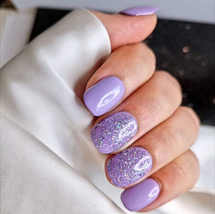 SD Press on Nails B-24 Plaknagels Nagelset 20 Nagels Lilapaars Glitter Gellak Nagellak Kort Naturel Nageltips Nepnagels met Lijm Kunstnagels Nail Art Handmade Valse nagels Nagelvijl Accessoires Korte Nagels Naturel
