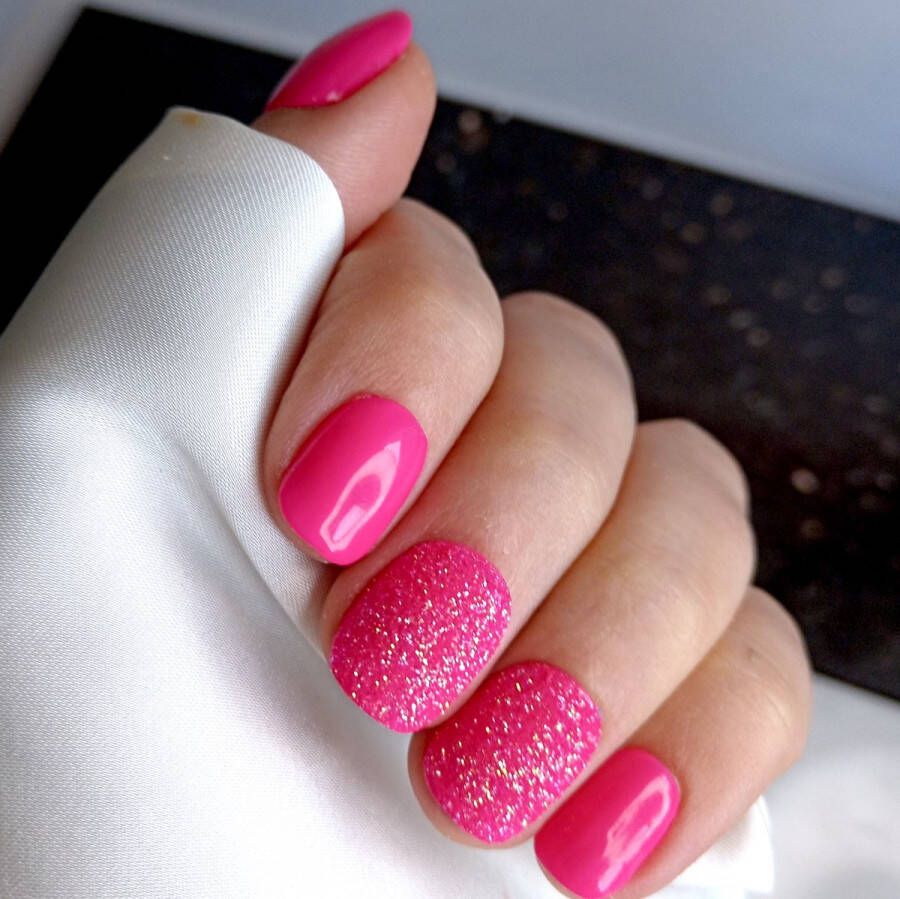SD Press on Nails B-41 Plaknagels Nagelset 20 Nagels Neon Pink met glitter Gellak Nagellak Kort Naturel- Nageltips Nepnagels met Lijm Kunstnagels Nail Art Handmade Valse nagels Nagelvijl Accessoires Korte Nagels