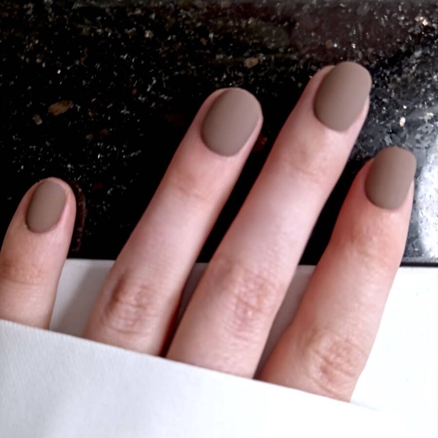 SD Press on Nails B-Series Plaknagels Gelnagels Handgemaakt 20 stuks B75 Bruin Matte Nepnagels met lijm Kort Naturel Accessoires Feestdagen Cosplay Nagelstudio Gellak Nageltips Nagelset Nail Art