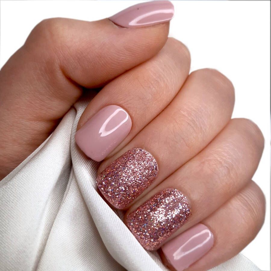 SD Press on Nails B-Series Plaknagels Nagelset 20 Nagels B3 Roze Glitter Gellak Nagellak Kort Recht- Nageltips Nepnagels met Lijm Kunstnagels Nail Art Handmade Valse nagels Nagelvijl Accessoires Korte Nagels -Square tips
