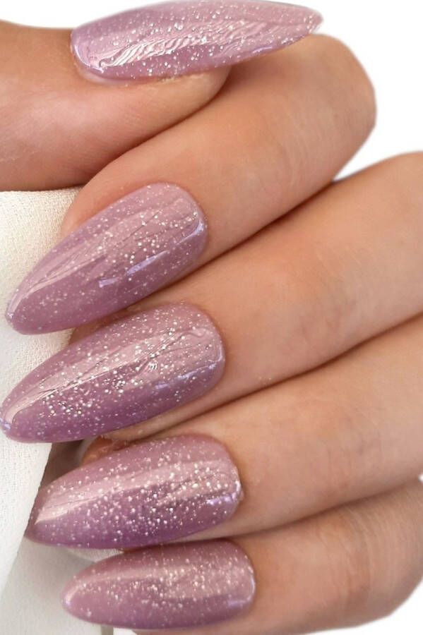 SD Press on Nails Plaknagels Nepnagels B48 Nagelset 20 Nagels Nude Mauve Shimmer Gellak Nagellak Lang Stiletto Nageltips Nepnagels met Lijm Kunstnagels Nail Art Handmade Valse nagels Nagelvijl Accessoires Lange Nagels