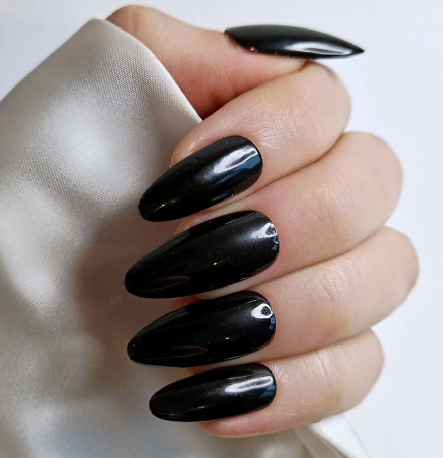 SD Press on Nails B-Series Plaknagels Nagelset 20 Nagels B49 Zwart Gellak Nagellak Lang Stiletto Nageltips Nepnagels met Lijm Kunstnagels Nail Art Handmade Valse nagels Nagelvijl Accessoires Lange Nagels Zwarte Nagel