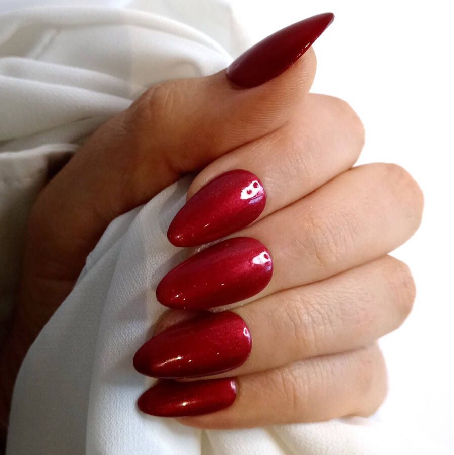 SD Press on Nails B107 Plaknagels met nagellijm Kort Stiletto Kunstnagels Rood Glans Set 20 Kunstnagels handgemaakt van gellak