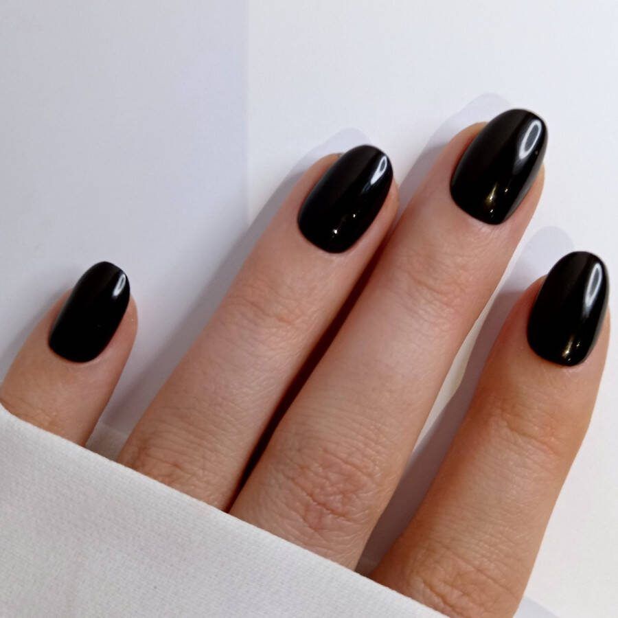 SD Press on Nails B112 Plaknagels met nagellijm XS Almond Kunstnagels Zwart Set 20 Kunstnagels handgemaakt van gellak Nageltips Accessoires Kerst en feestdagen Korte Nagels
