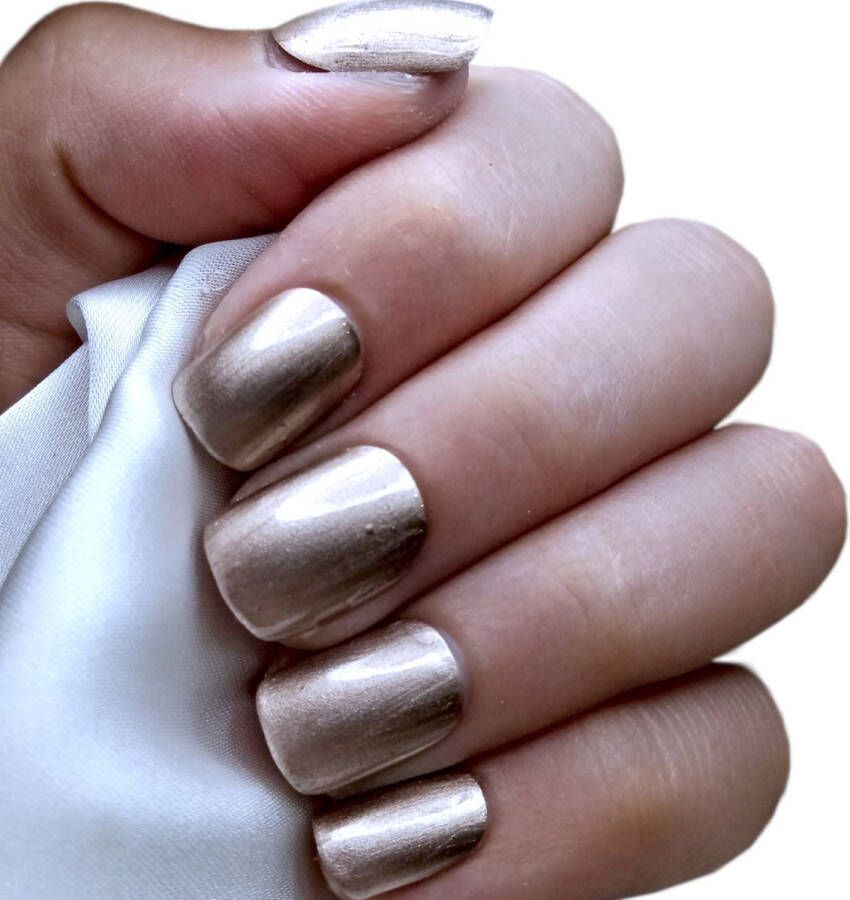 SD Press on Nails B129 Plaknagels met nagellijm Kort Recht Square Kunstnagels Metallic Goud Set 20 Nagels