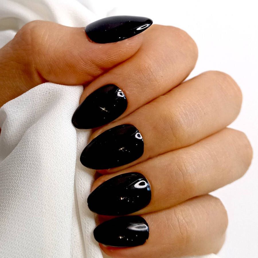 SD Press on Nails B152 Plaknagels met nagellijm XS Stiletto Kunstnagels Zwart Glans -Set 20 Kunstnagels handgemaakt van gellak Nageltips Nepnagels Nail Art Accessoires Nails at home Nagellak Nageltips