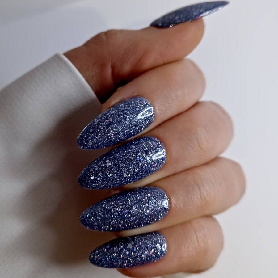 SD Press on Nails B164 Plaknagels met nagellijm Lang Stiletto Kunstnagels Blauw Glitter Set 20 Nagels Handmade Gellak Accessoires Feestdagen
