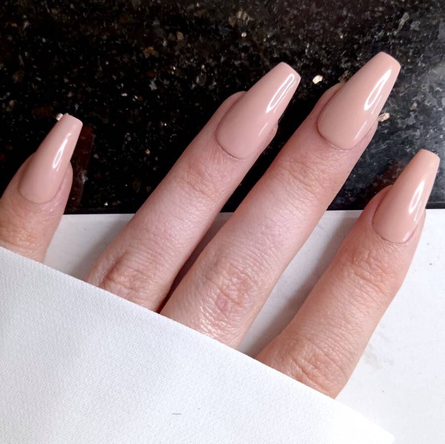 SD Press on Nails B206- Plaknagels Nagelset 20 Nagels Nepnagels Nude Gellak Nagellak Lange Coffin Nageltips Nepnagels met Lijm Kunstnagels Nail Art Handmade Valse nagels Nagelvijl Accessoires Lange Nagels