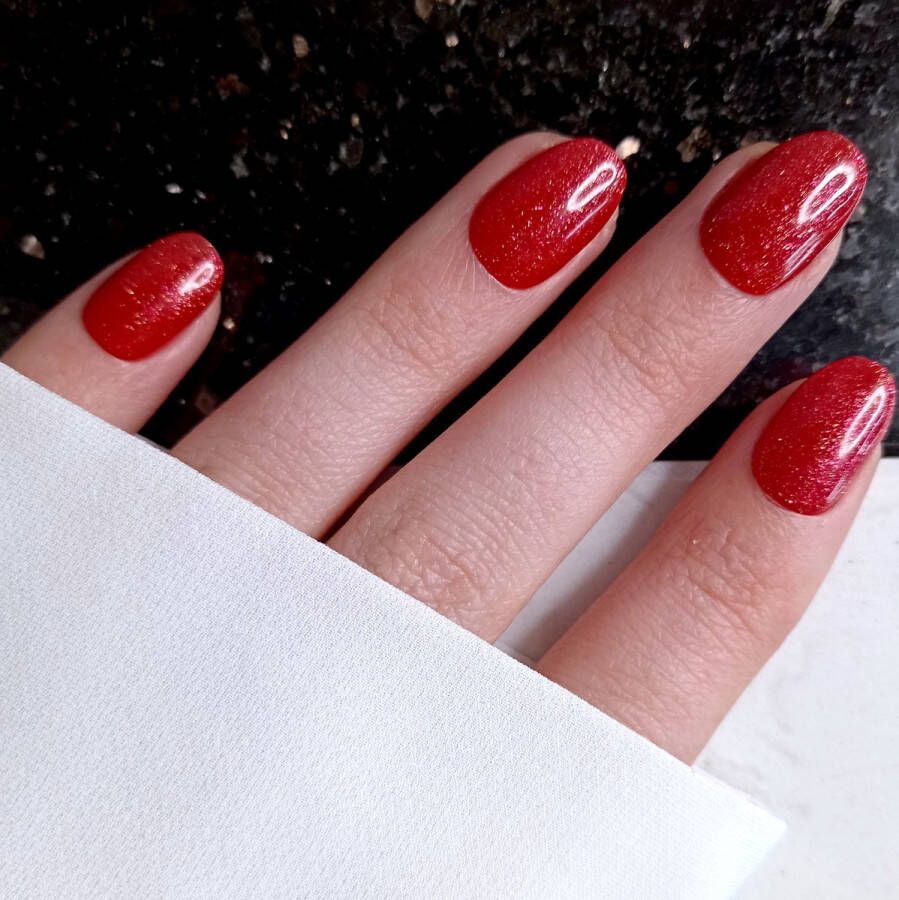 SD Press on Nails B210- Plaknagels Nagelset 20 Nagels Nepnagels Rood Shimmer Gellak Nagellak XS Almond Nageltips Nepnagels met Lijm Kunstnagels Nail Art Handmade Valse nagels Nagelvijl Accessoires Korte Nagels