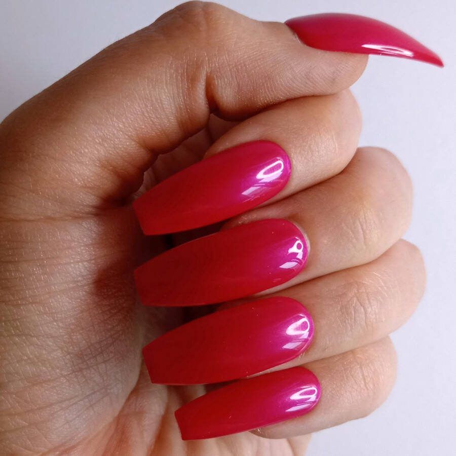 SD Press on Nails B219 Plaknagels Nagelset 20 Nagels Nepnagels Felroze Gellak Nagellak XL Ballerina Coffin Nageltips Nepnagels met Lijm Kunstnagels Nail Art Handmade Valse nagels Nagelvijl Accessoires Extreme Nails