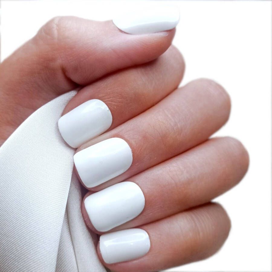 SD Press on Nails B-34 Plaknagels Nagelset 20 Nagels Wit Gellak Nagellak Kort Recht- Nageltips Nepnagels met Lijm Kunstnagels Nail Art Handmade Valse nagels Nagelvijl Accessoires Korte Nagels -Square tips