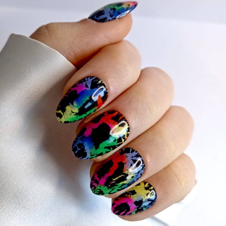 SD Press on Nails No. 26 Shattered Plaknagels met nagellijm Neon Set 20 Nagels Handmade XS Stiletto Kunstnagels Nail Art Handgemaakt Gellak Nagellak Accessoires