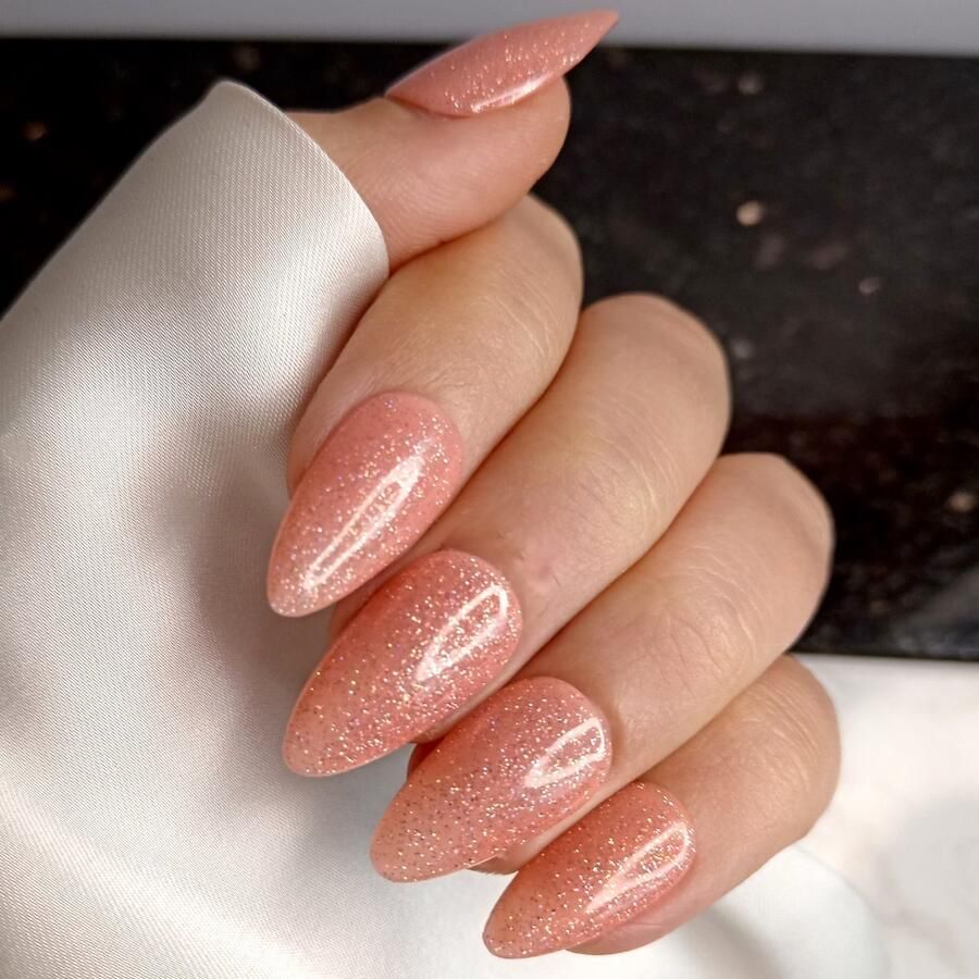 SD Press on Nails B-31 Plaknagels Nagelset 20 Nagels Nude shimmer peach Gellak Nagellak Kort Stiletto- Nageltips Nepnagels met Lijm Kunstnagels Nail Art Handmade Valse nagels Nagelvijl Accessoires Korte Nagels Stiletto
